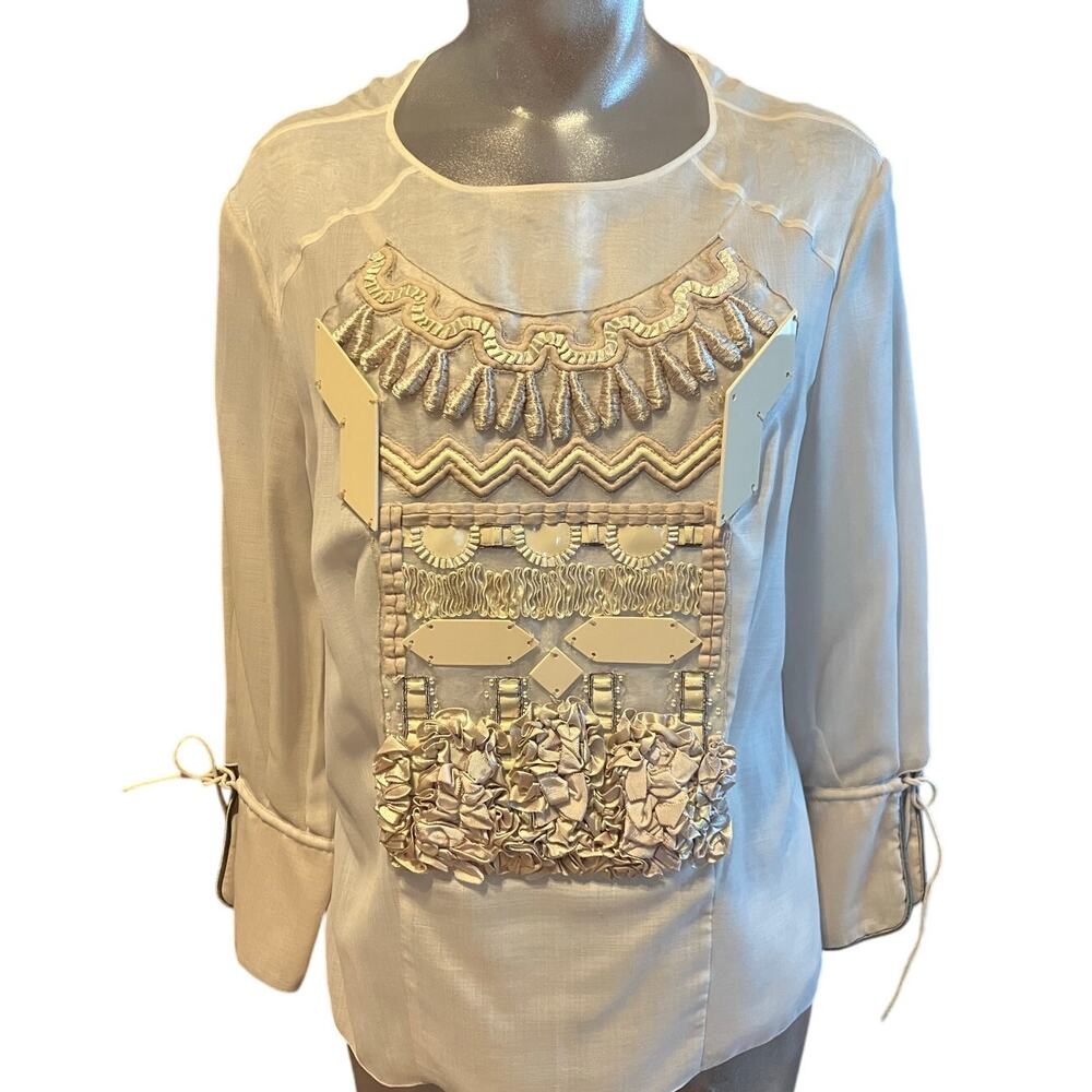 Vintage 90s CHRISTIAN LACROIX Hulotte Embellished Blouse Small S LUXURY Top Y2K